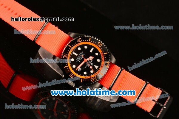 Rolex Sea-Dweller Deepsea Asia 2813 Automatic PVD Case with Orange Nylon Strap and Orange Diver Index - Click Image to Close